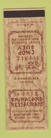 Matchbook Cover - Chinaland Chinese Restaurant Baltimore MD
