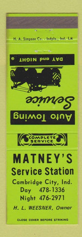 Matchbook Cover - Matney's Service oil gas Cambridge City IN