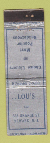 Matchbook Cover - Lou's Restaurant Newark NJ WORN