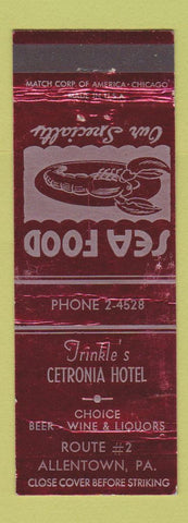 Matchbook Cover - Trinkle's Cetronia Hotel Allentown PA WEAR