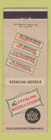 Matchbook Cover Sterling Hotels Allentown Montrose Wilkes Barre PA Binghamton NY