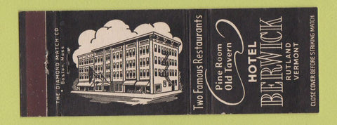 Matchbook Cover - Hotel Berwick Rutland VT