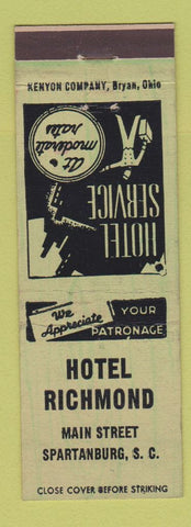 Matchbook Cover - Hotel Richmond Spartanburg SC