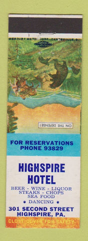 Matchbook Cover - Highspire Hotel PA