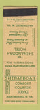 Matchbook Cover - Shenandoah Hotel Martinsburg WV