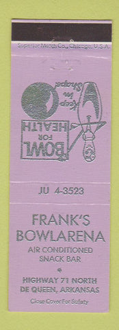 Matchbook Cover - Frank's Bowlarrena Bowling De Queen AR