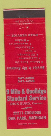 Matchbook Cover - 9 Mile & Coolidge Standard oil gas Oak Park MI