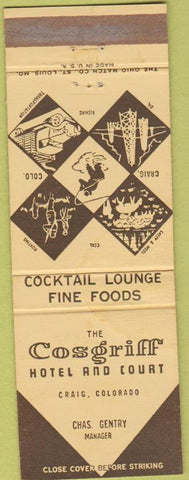 Matchbook Cover - Cosgriff Hotel Craig CO