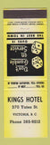 Matchbook Cover - Kings Hotel Victoria BC