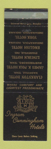 Matchbook Cover - Ingram Cunningham Hotels Indianapolis IN Nashville TN