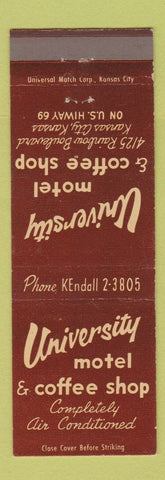 Matchbook Cover - University Motel Coffee Shop Kansas City KS