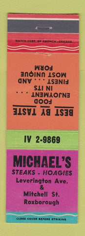 Matchbook Cover - Michael's Steaks Hoagies Roxborough Philadelphia PA