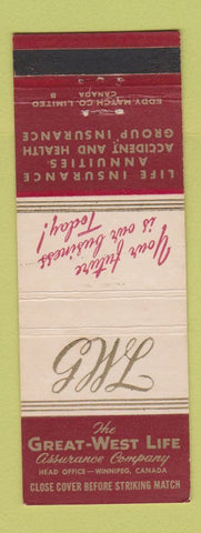 Matchbook Cover - Great West Life Insurance Winnipeg MB