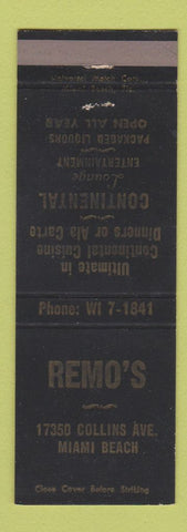 Matchbook Cover - Remo's Restaurant Miami Beach FL