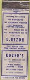 Matchbook Cover - Kozer's Bar Schlitz beer NO TOWN