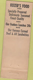 Matchbook Cover - Kozer's Bar Schlitz beer NO TOWN