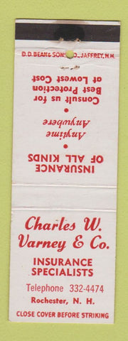 Matchbook Cover - Carles W Varney Insurance Rochester NH DD Bean WEAR