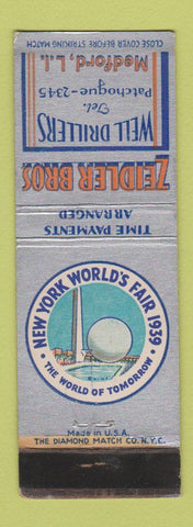 Matchbook Cover - 1939 World's Fair Zeidler Well Drillers Medford LI NY WEAR