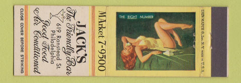 Matchbook Cover - Jack's Bar Philadelphia PA pinup