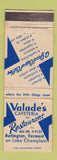 Matchbook Cover - Valade's Cafeteria Restaurant Burlington VT WEAR