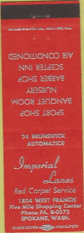 Matchbook Cover - Imperial Bowling Lanes Spokane WA