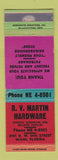 Matchbook Cover - RV Martin Hardware Miami FL WEAR