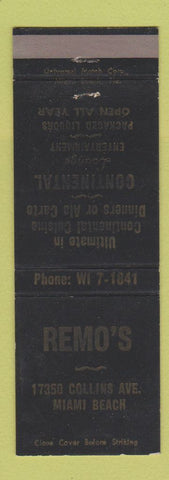 Matchbook Cover - Remo's Restaurant Miami Beach FL
