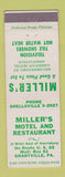 Matchbook Cover - Miller's Motel Restaurant Grantville PA
