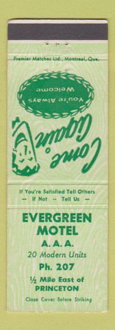 Matchbook Cover - Evergreen Motel Princeton BC