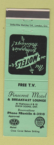 Matchbook Cover - Pinecrest Motel Owen Sound ON
