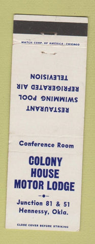 Matchbook Cover - Colony House Motor Lodge Hennessy OK