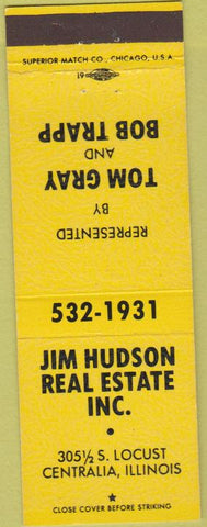 Matchbook Cover - Jim Hudson Real Estate Centralia IL yelllow