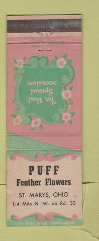 Matchbook Cover - Puff Feather Flowers St Marys OH