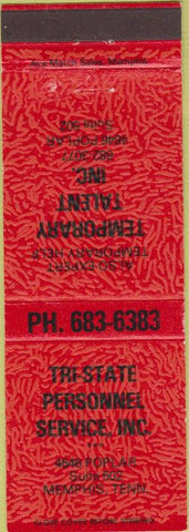 Matchbook Cover - Tri State Temporary Service Memphis TN employment