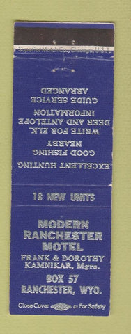 Matchbook Cover - Modern Ranchester Motel Ranchester WY