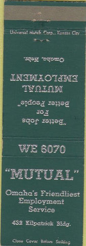 Matchbook Cover - Mutual Employement Omaha NE temp agency