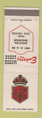 Matchbook Cover - Embassy Motor Lodge Appleton WI