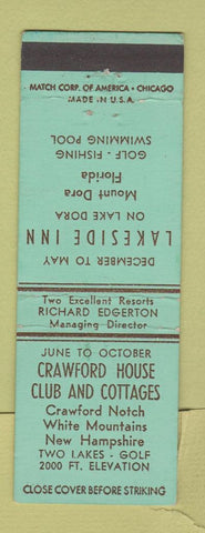 Matchbook Cover - Crawford House Club Crawford Notch NH Mount Dora FL