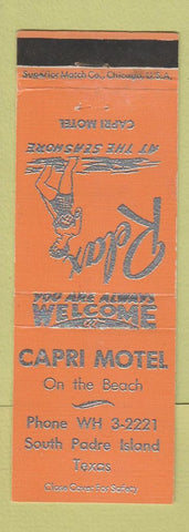 Matchbook Cover - Capri Motel South Padre Island TX ORANGE
