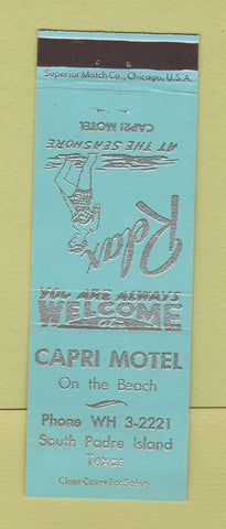 Matchbook Cover - Capri Motel South Padre Island TX TEAL