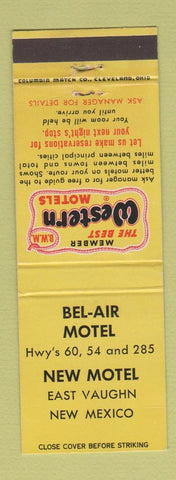 Matchbook Cover - Bel Air Motel East Vaughn NM Best Western