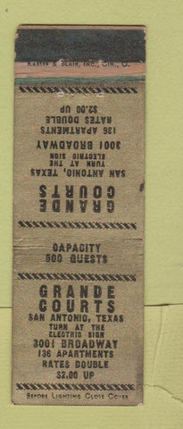 Matchbook Cover - Grande Courts Motel San Antonio TX WORN