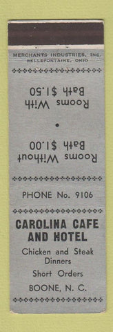 Matchbook Cover - Carolina Cafe and Hotel Boone NC MERCHANTS