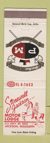 Matchbook Cover - Stonewall Jackson Motor Lodge Jackson MS