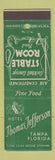 Matchbook Cover - Thomas Jefferson Hotel Tampa FL Stable Room