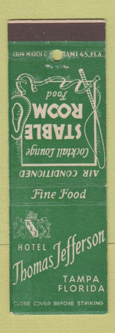 Matchbook Cover - Thomas Jefferson Hotel Tampa FL Stable Room