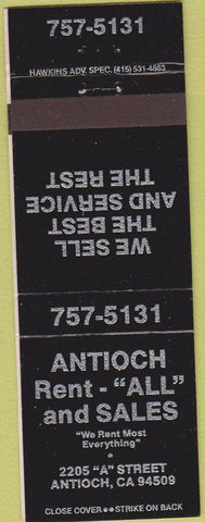 Matchbook Cover - Antioch Rentals Antioch CA black