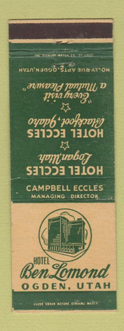 Matchbook Cover - Ben Lomond Hotel Ogden UT Logan UT Blackfoot ID Eccles