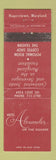 Matchbook Cover - Hotel Alexander Hagerstown MD WEAR
