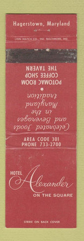 Matchbook Cover - Hotel Alexander Hagerstown MD WEAR